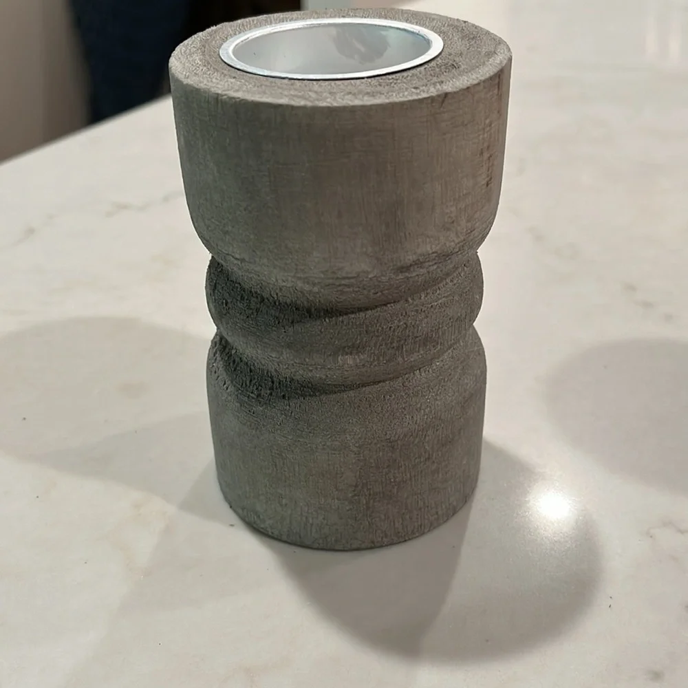 Small Candle Holder - Grey Wood with Silver Plate/NWT - Picture 4 of 7
